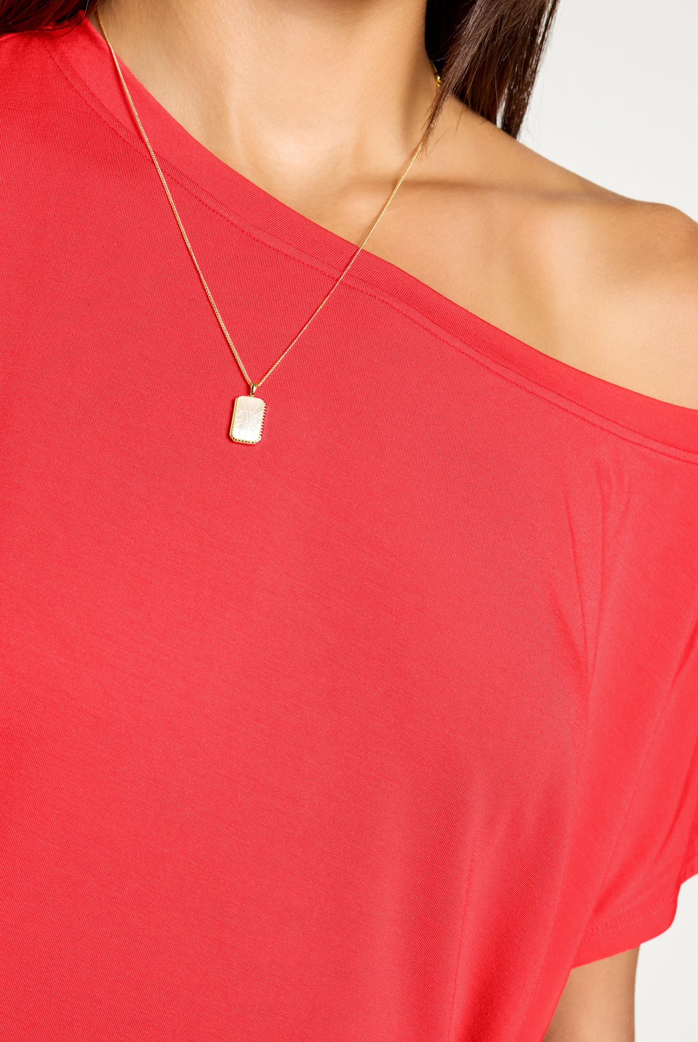 Pomegranate $|& SEAS Edgewater Off The Shoulder Tee - SOF Full Front