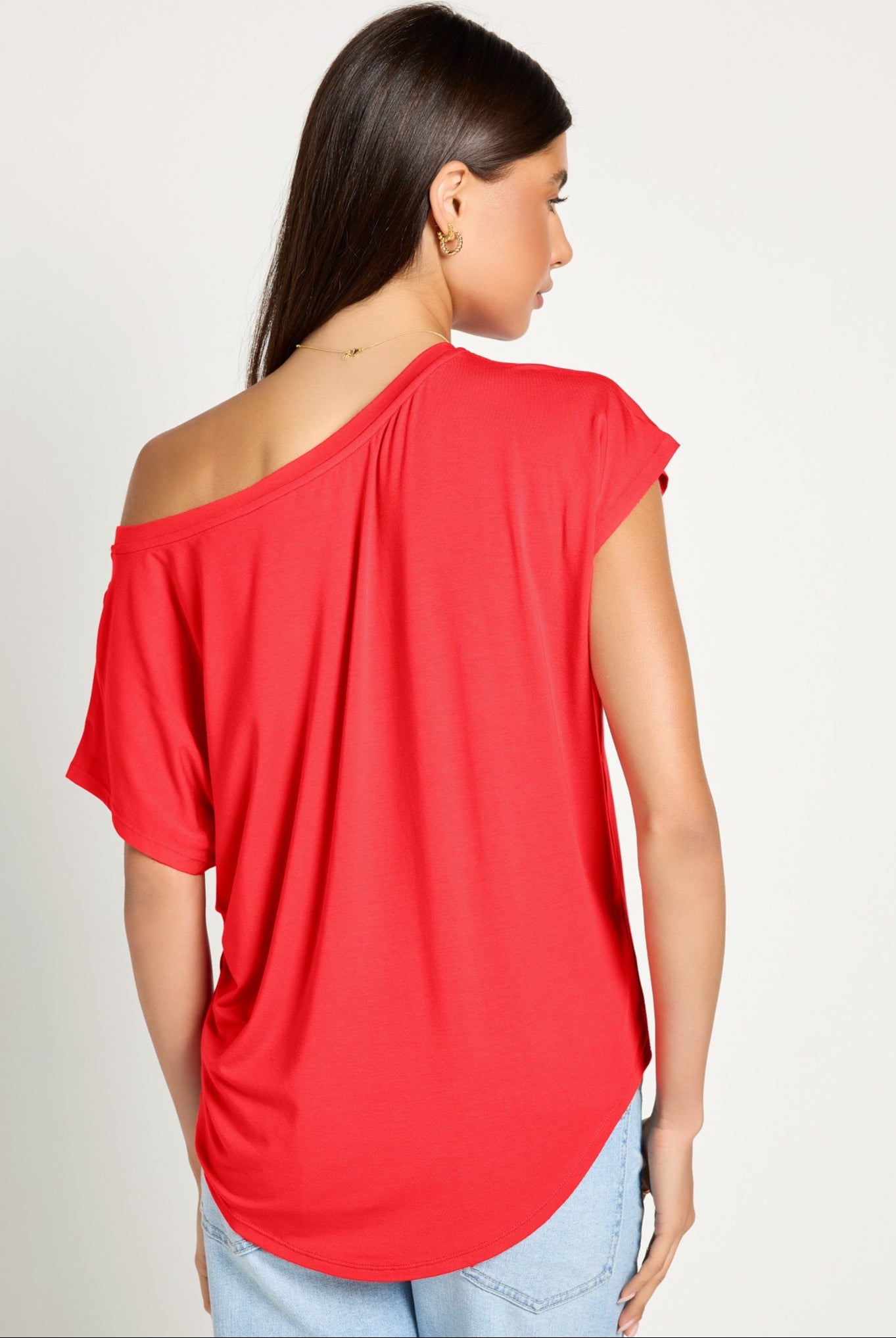 Pomegranate $|& SEAS Edgewater Off The Shoulder Tee - SOF Back