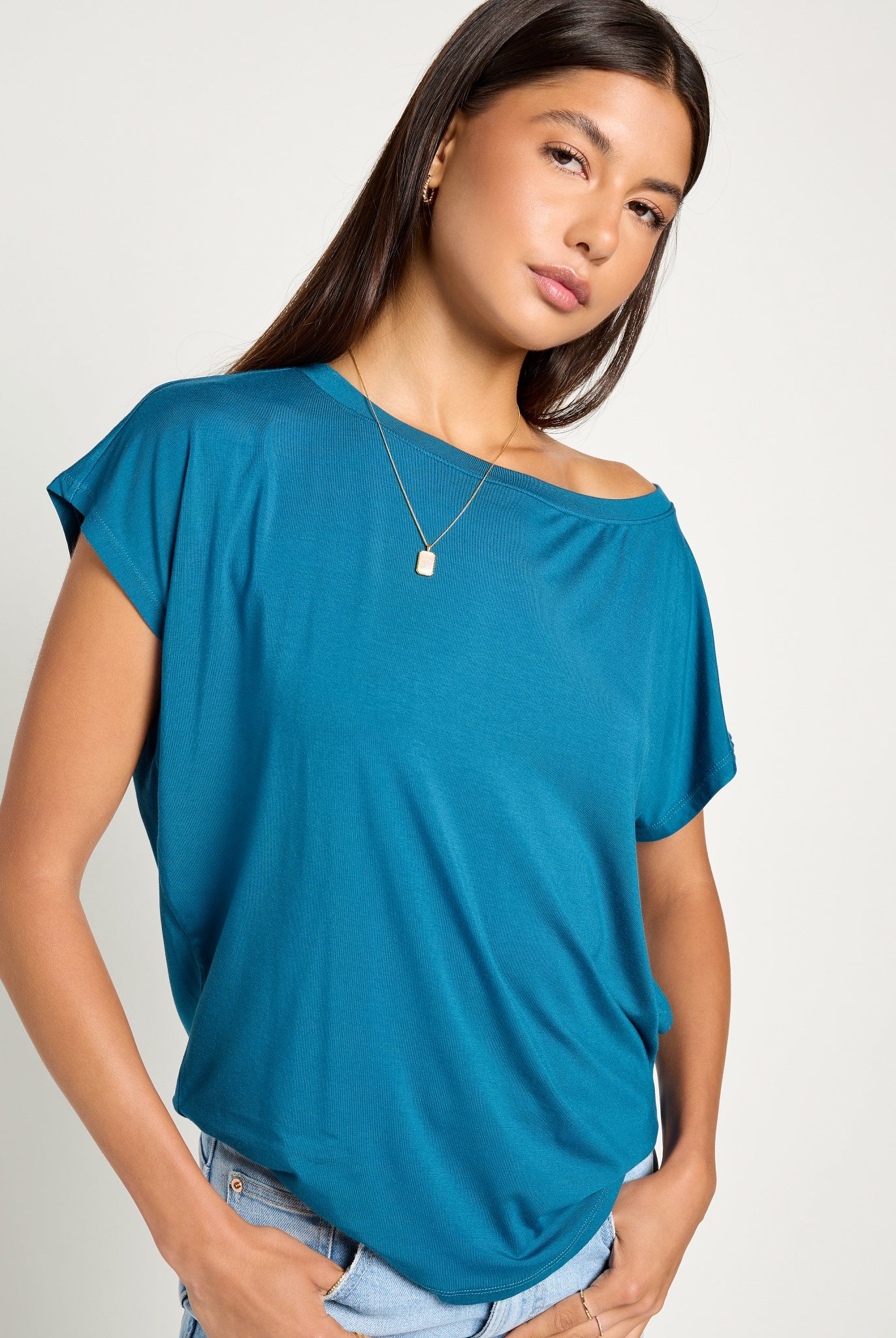 Deep Sea $|& SEAS Edgewater Off The Shoulder Tee - SOF Front