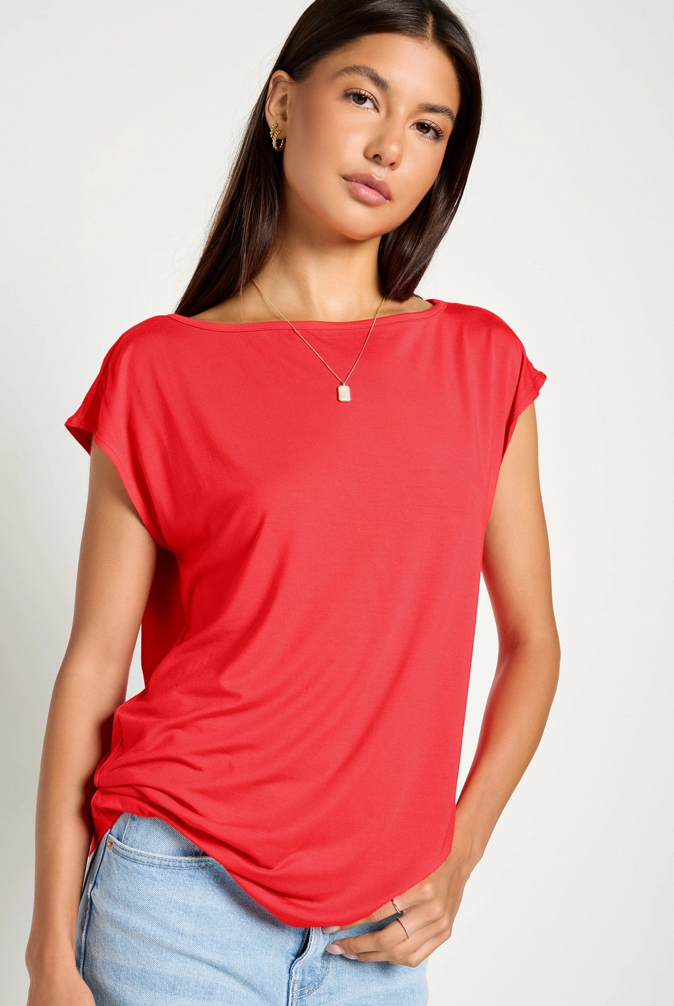 Pomegranate $|& SEAS Brentwood Boat Neck Top - SOF Front