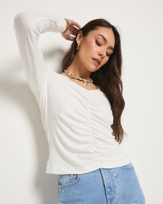 Cream $|& SEAS Oceanic Ruched Front Top - VOF Front