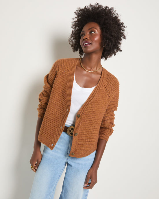 Sea Grass $|& SEAS Meadow V-Neck Cardigan - VOF Front