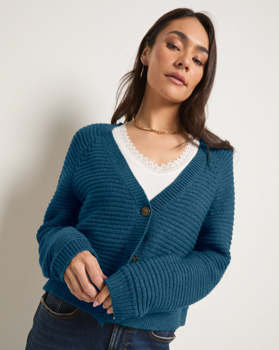 Deep Sea $|& SEAS Meadow V-Neck Cardigan - SOF Full Front