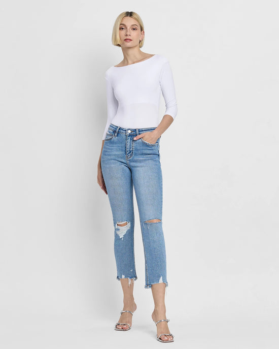 Exult Blue $|& Lovervet Mid Rise Slim Straight Leg Jeans - VOF Detail