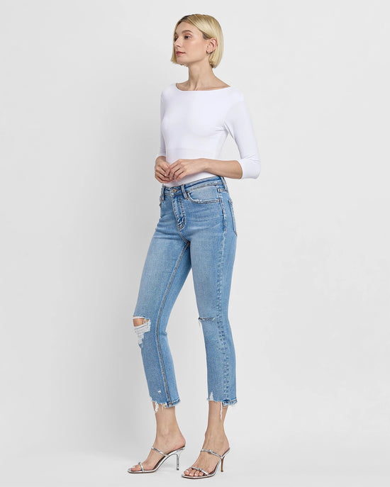 Exult Blue $|& Lovervet Mid Rise Slim Straight Leg Jeans - Hanger Front