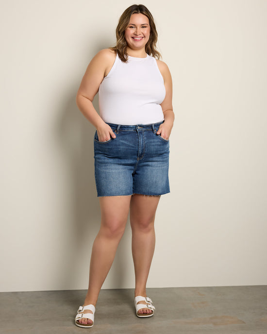 Dark Sea Blue $|& Mica Denim Super High Rise Shorts - UGC On Fig