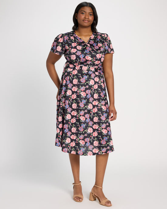 Black/Pink Floral $|& Mikarose Floral Janae Midi - SOF Front