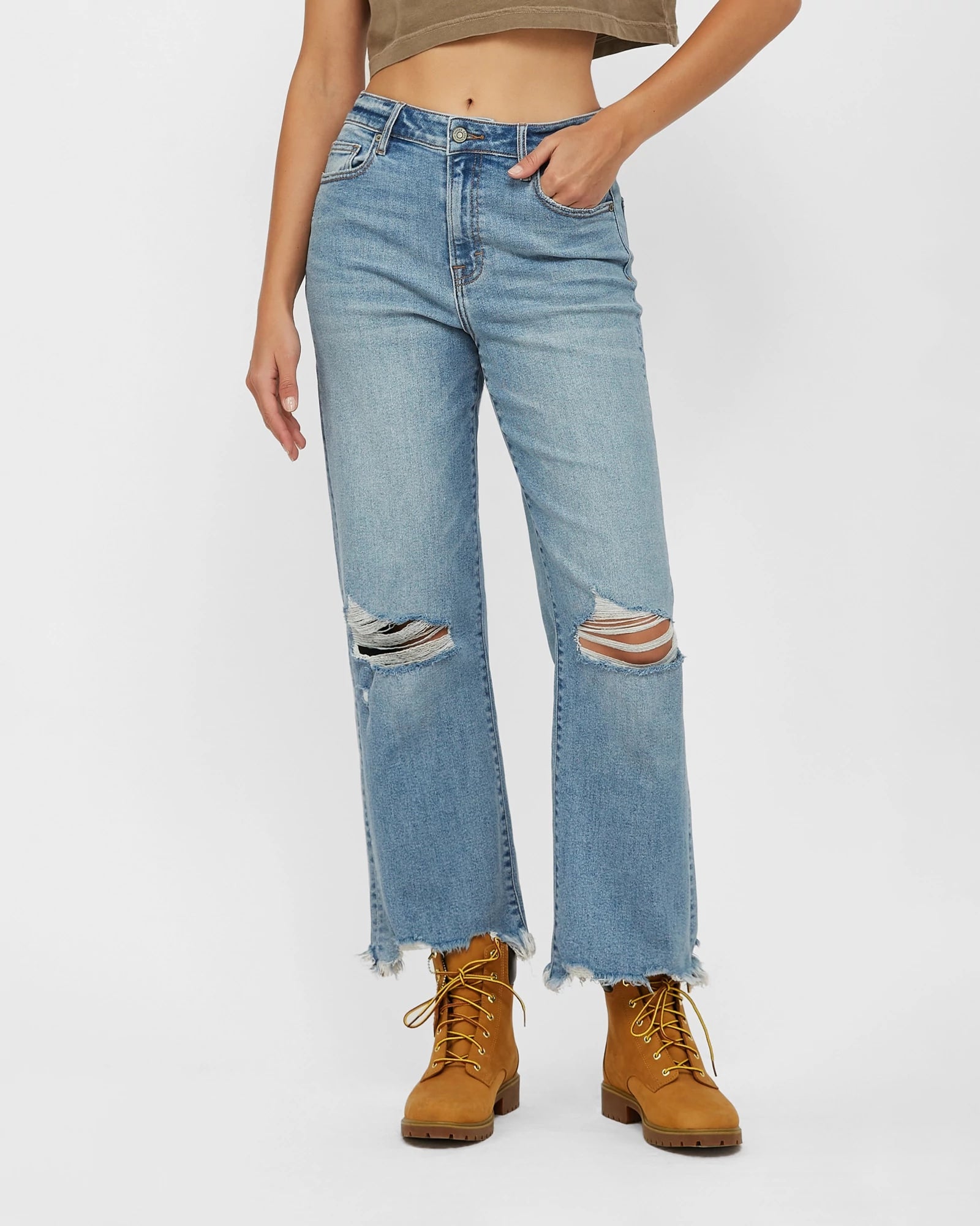 Medium Light $|& Hidden The Ella Wide Straight Leg Jeans - VOF Detail