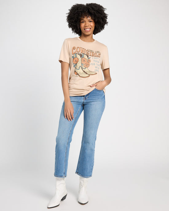 Taupe $|& Polagram Long Live Cowgirls Tee - UGC On Fig