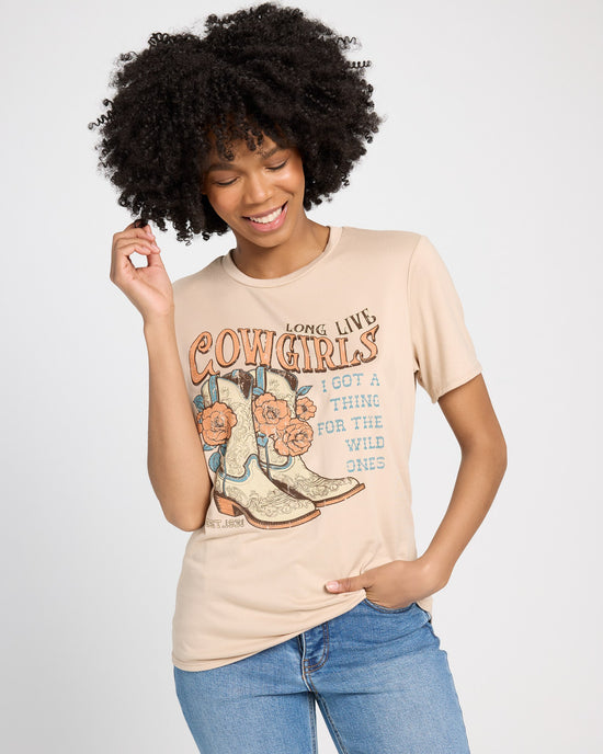 Taupe $|& Polagram Long Live Cowgirls Tee - SOF Front
