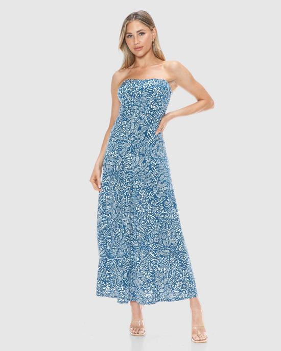Blue Multi $|& Brooklyn Isles Printed Tube Flare Midi Dress - VOF Detail