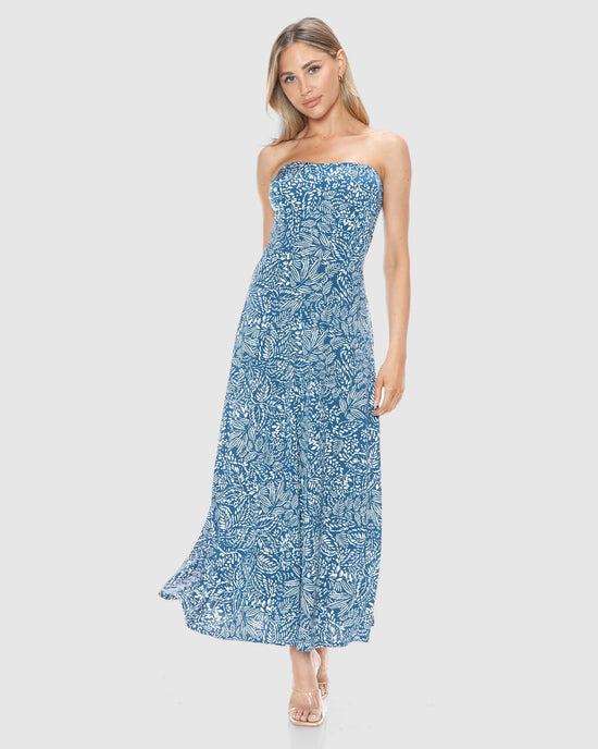 Blue Multi $|& Brooklyn Isles Printed Tube Flare Midi Dress - VOF Detail