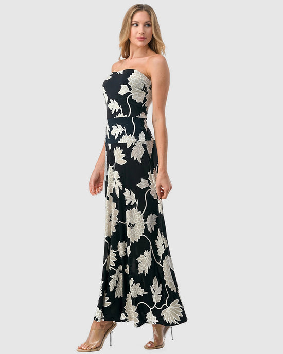 Black $|& Brooklyn Isles Floral Tube Flare Midi Dress - Hanger Front