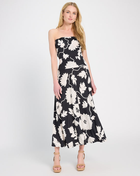 Black $|& Brooklyn Isles Floral Tube Flare Midi Dress - SOF Front