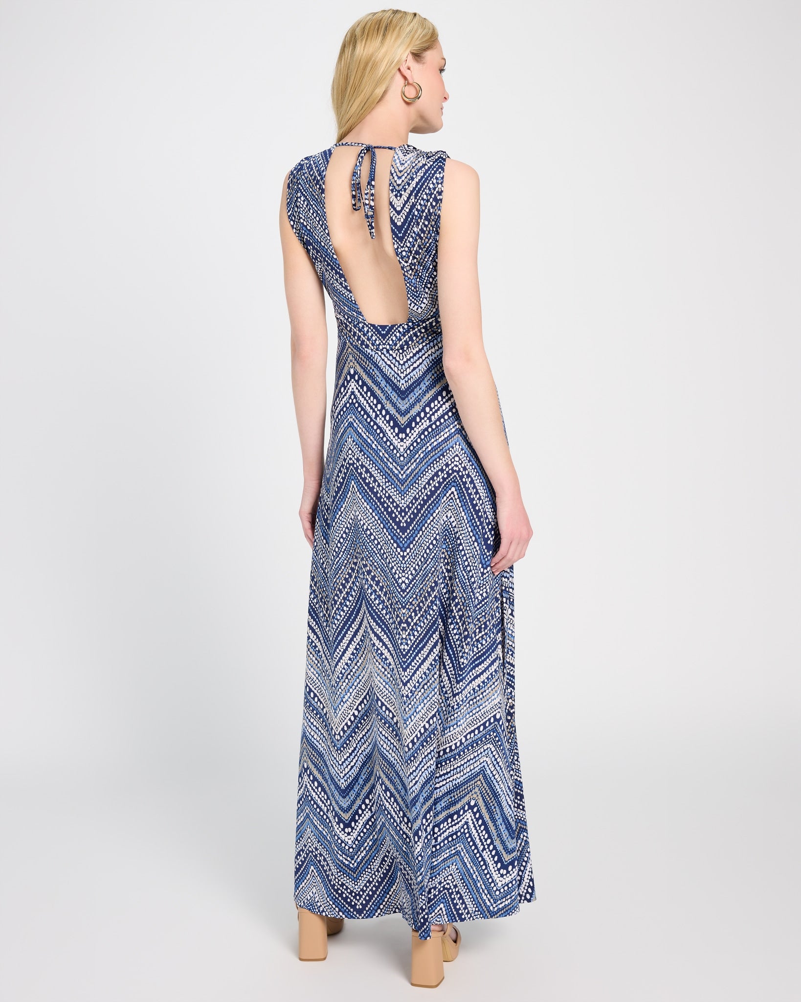Navy $|& Brooklyn Isles Printed Deep V Open Back Maxi Dress - SOF Back