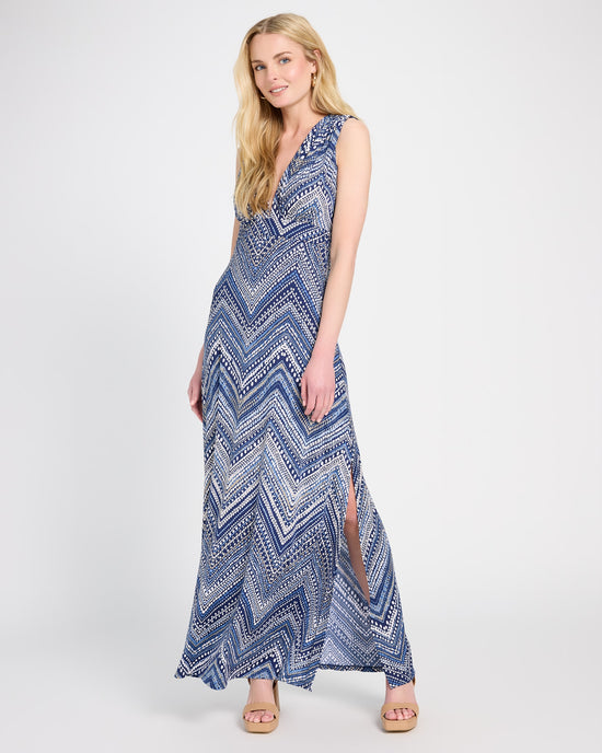 Navy $|& Brooklyn Isles Printed Deep V Open Back Maxi Dress - SOF Front
