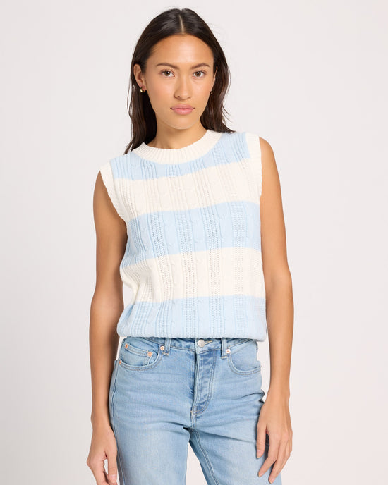 Baby Blue $|& Vigoss Sleeveless Rugby Stripe Sweater Tank - SOF Front