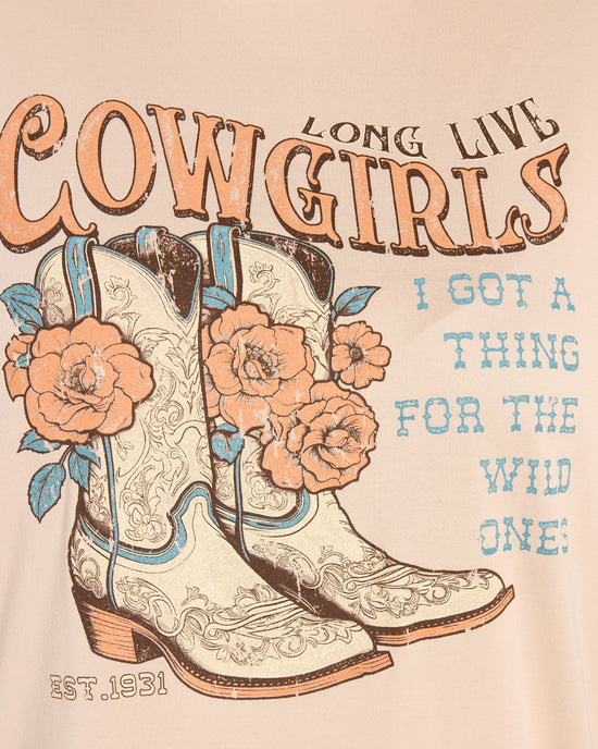 Taupe $|& Polagram Long Live Cowgirls Tee - SOF Full Front