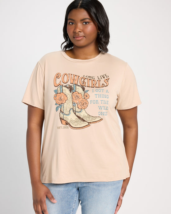 Taupe $|& Polagram Long Live Cowgirls Tee - SOF Front