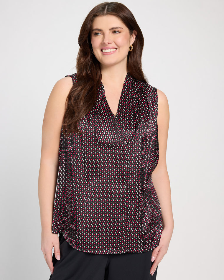 Star Ruby Dot $|& Liverpool Sleeveless Pleated Neck Woven Blouse - SOF Front