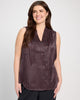 Plus Size Sleeveless Pleated Neck Woven Blouse