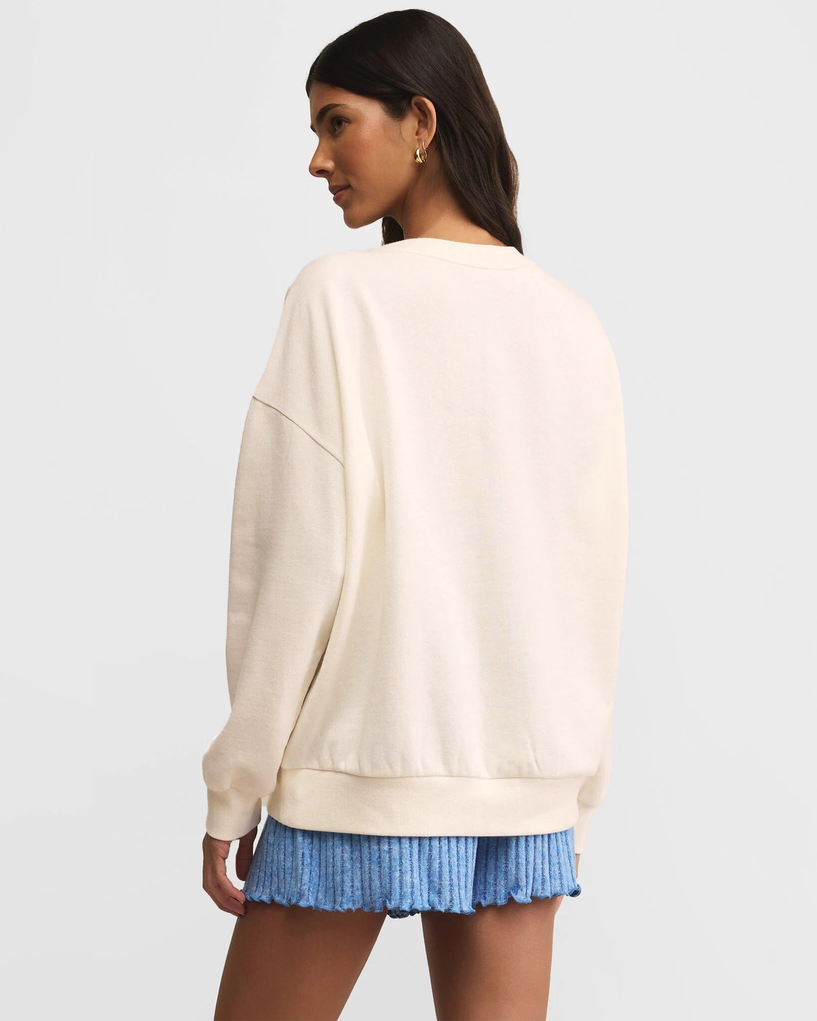White Shell $|& Z Supply Mama Knit Denim Sweatshirt - Hanger Side