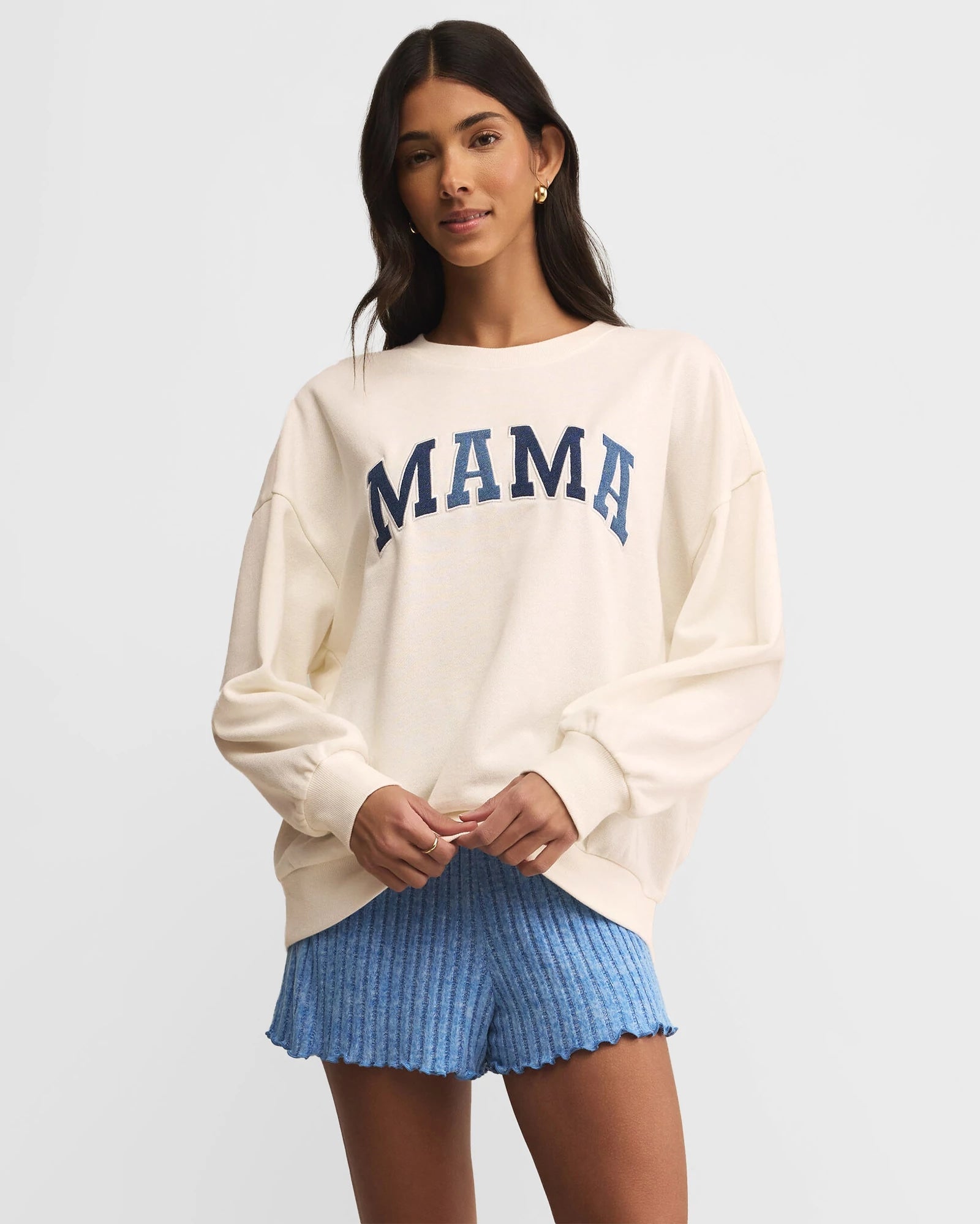White Shell $|& Z Supply Mama Knit Denim Sweatshirt - VOF Detail