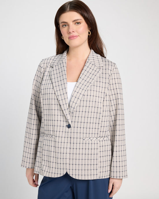 Navy Taupe Grid $|& Liverpool Fitted Blazer - SOF Front