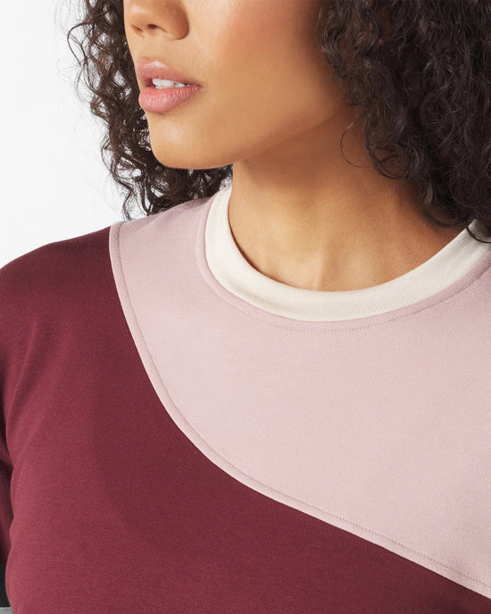 Adobe Rose/Chestnut/Oatmilk $|& Glyder Asymmetric Long Sleeve Crew - Hanger Back