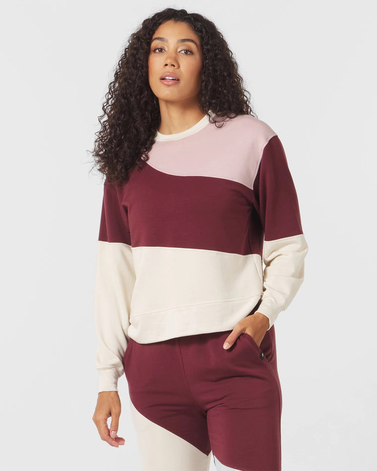 Adobe Rose/Chestnut/Oatmilk $|& Glyder Asymmetric Long Sleeve Crew - VOF Detail