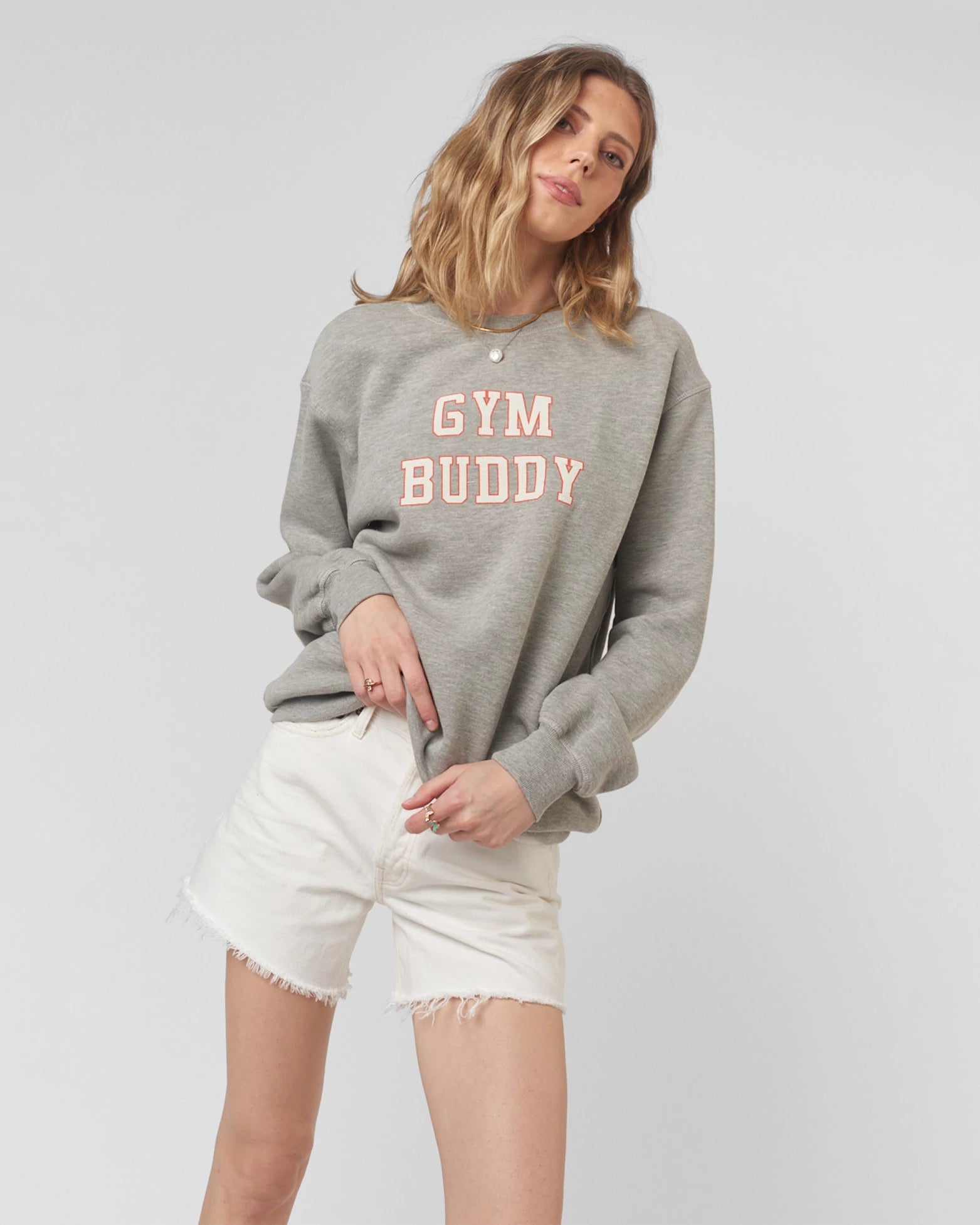 Heather Grey $|& Project Social T Gym/Drinking Buddies Reversible Sweatshirt - VOF Detail