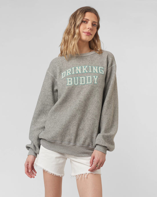 Heather Grey $|& Project Social T Gym/ Drinking Buddies Reversible Sweatshirt - VOF Detail