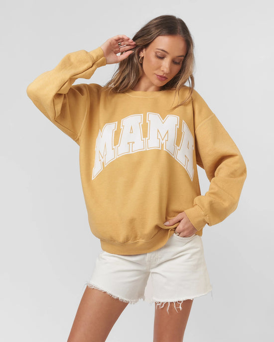Ochre $|& Project Social T Flocked Mama Sweatshirt - VOF Detail