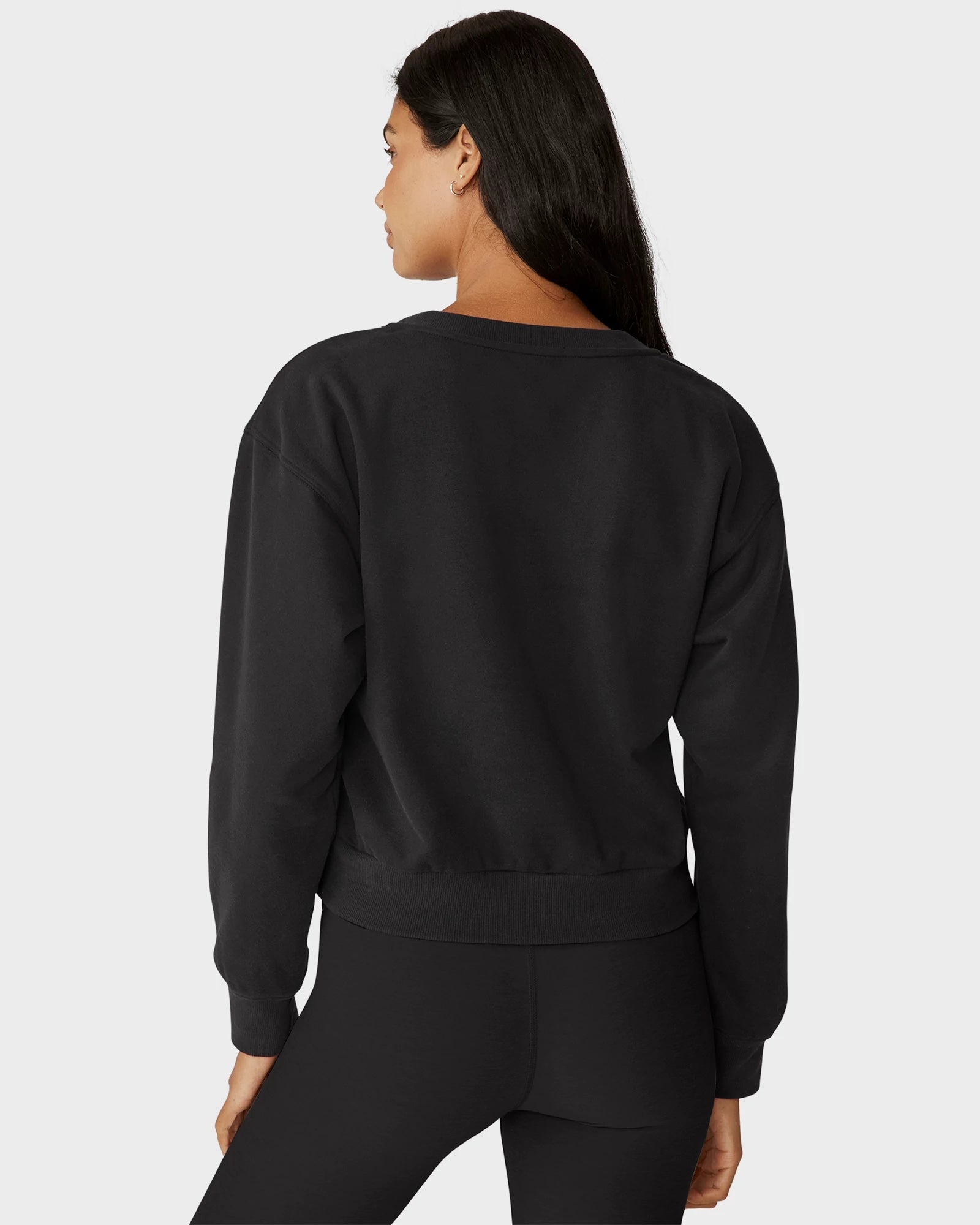 Black $|& Beyond Yoga LuxeFleece Crewneck Sweatshirt - Hanger Side