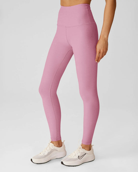 Pink Haze Heather $|& Beyond Yoga Spacedye Caught In The Midi High Waisted Legging - Hanger Front