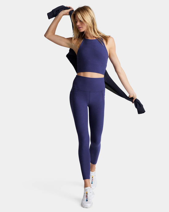 Eternal Blue Heather $|& Beyond Yoga Spacedye Out Of Pocket High Waisted Midi Legging - VOF Detail