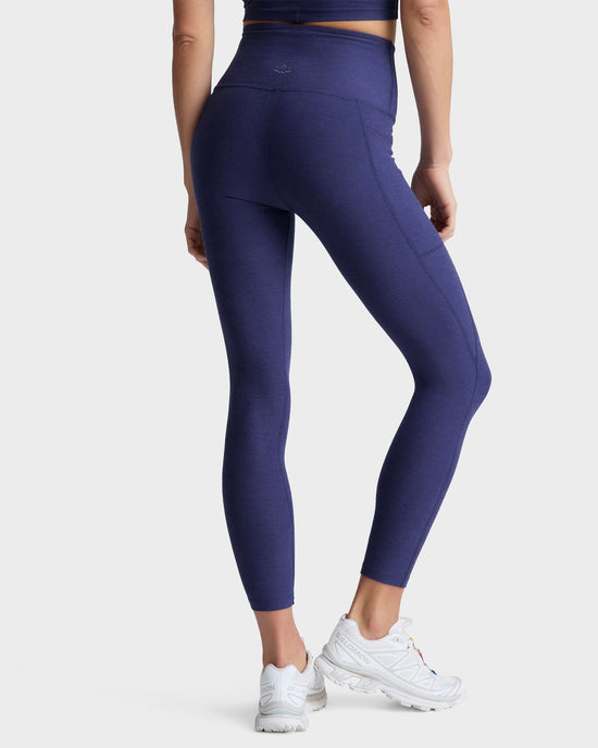 Eternal Blue Heather $|& Beyond Yoga Spacedye Out Of Pocket High Waisted Midi Legging - Hanger Side