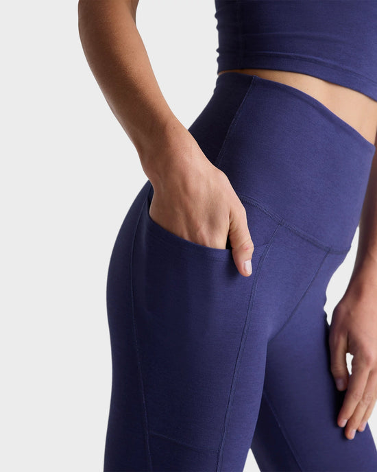 Eternal Blue Heather $|& Beyond Yoga Spacedye Out Of Pocket High Waisted Midi Legging - Hanger Back