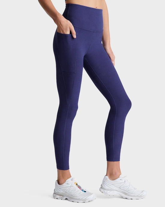 Eternal Blue Heather $|& Beyond Yoga Spacedye Out Of Pocket High Waisted Midi Legging - Hanger Front