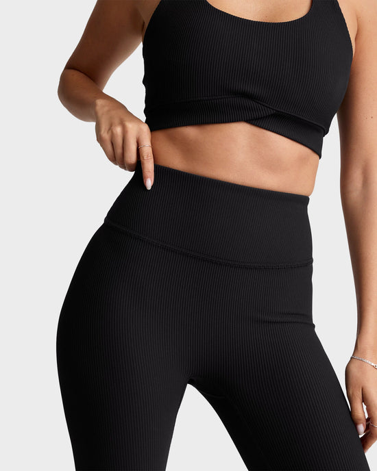Black Onyx $|& Beyond Yoga Impulse Ribbed High Waisted Midi Legging - Hanger Back