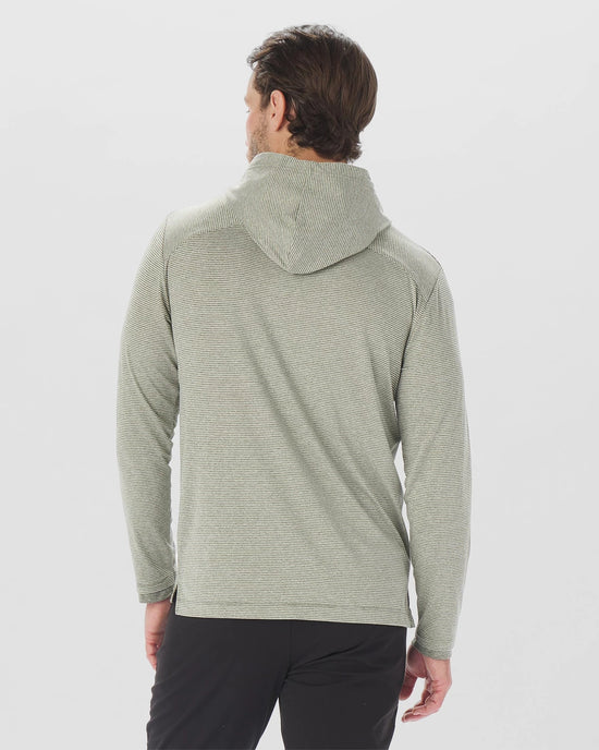 Forest Heather Oatmilk Stripe $|& Glyder Taclite Hoodie - Hanger Side