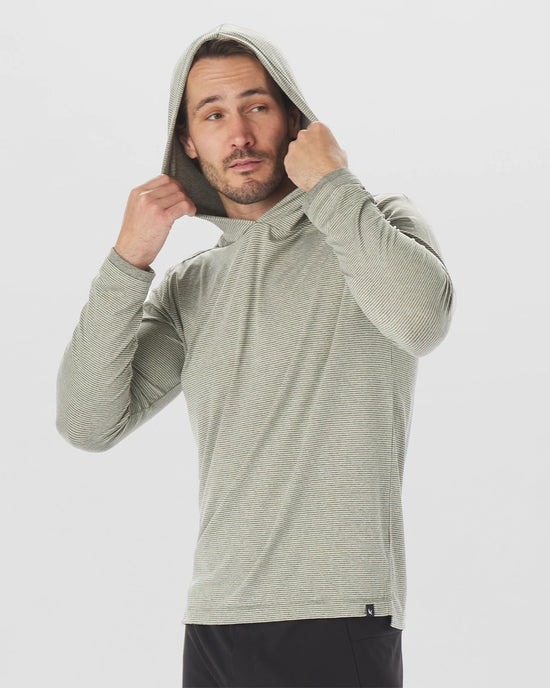 Forest Heather Oatmilk Stripe $|& Glyder Taclite Hoodie - Hanger Front