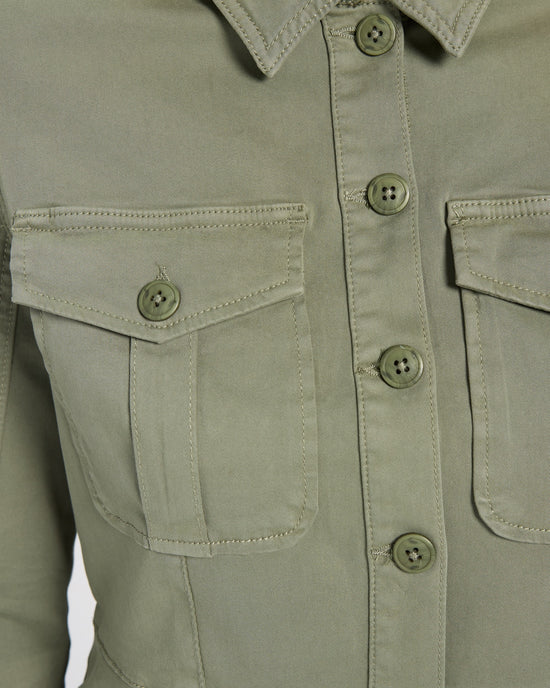 Martini Olive $|& Liverpool Peplum Hem Trucker Jacket - SOF Full Front