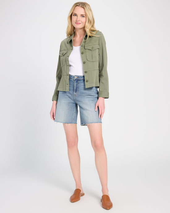 Martini Olive $|& Liverpool Peplum Hem Trucker Jacket - UGC On Fig