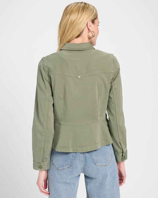Martini Olive $|& Liverpool Peplum Hem Trucker Jacket - SOF Back