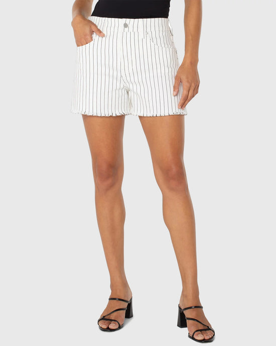 White Black Pinstripe $|& Liverpool Christine High Rise Frayed Hem Short - VOF Detail