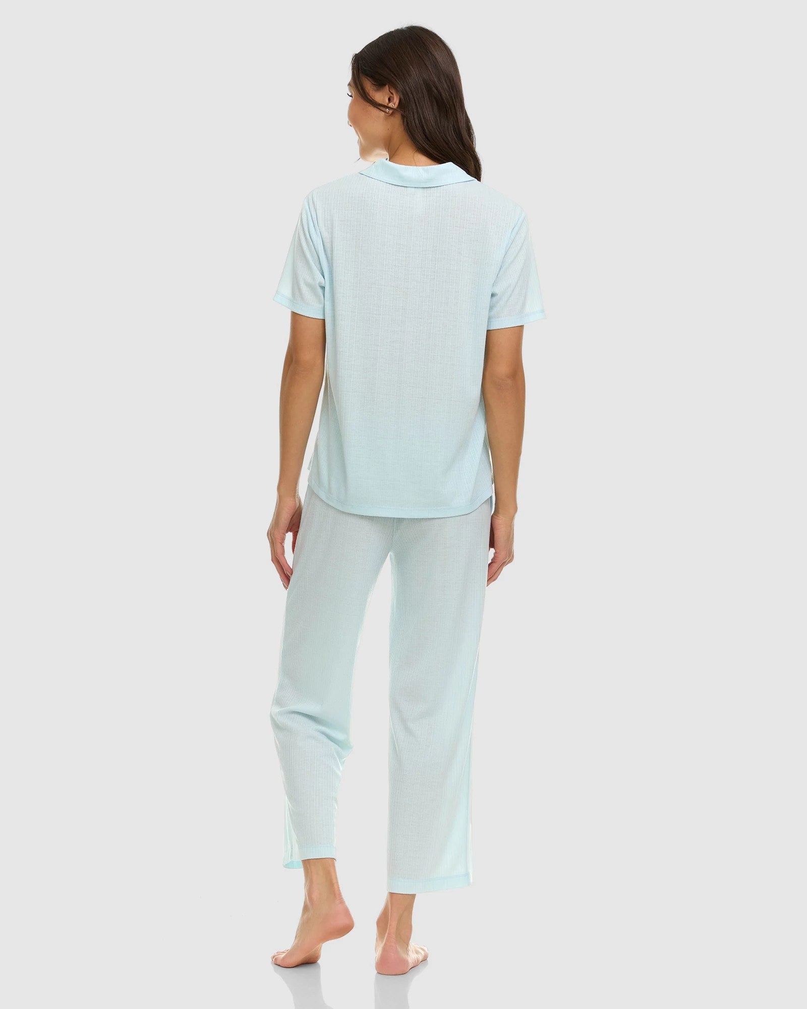 Light Blue $|& flora Julianne II Ribbed Notch Capri Sleep Set - Hanger Side