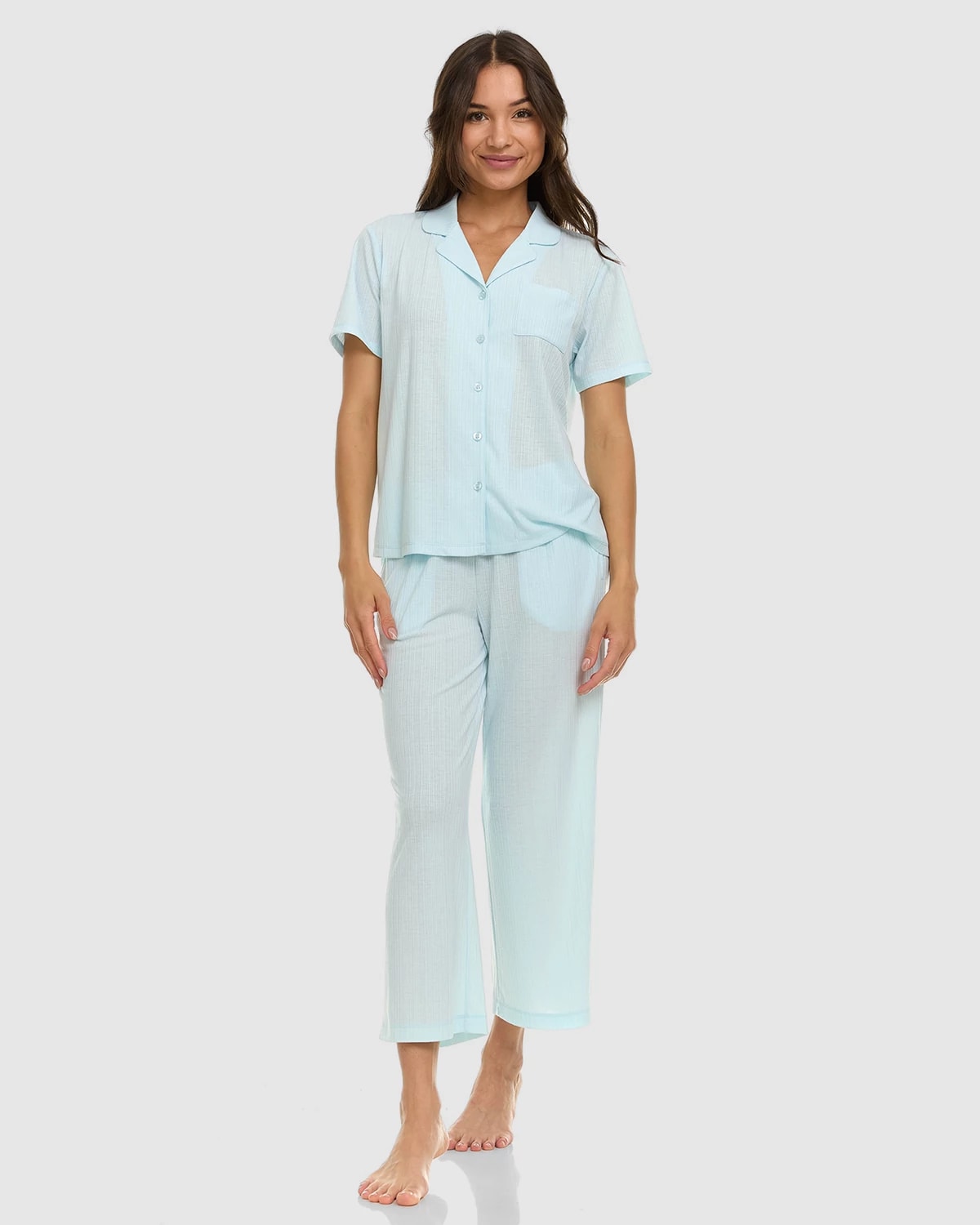 Light Blue $|& flora Julianne II Ribbed Notch Capri Sleep Set - VOF Detail