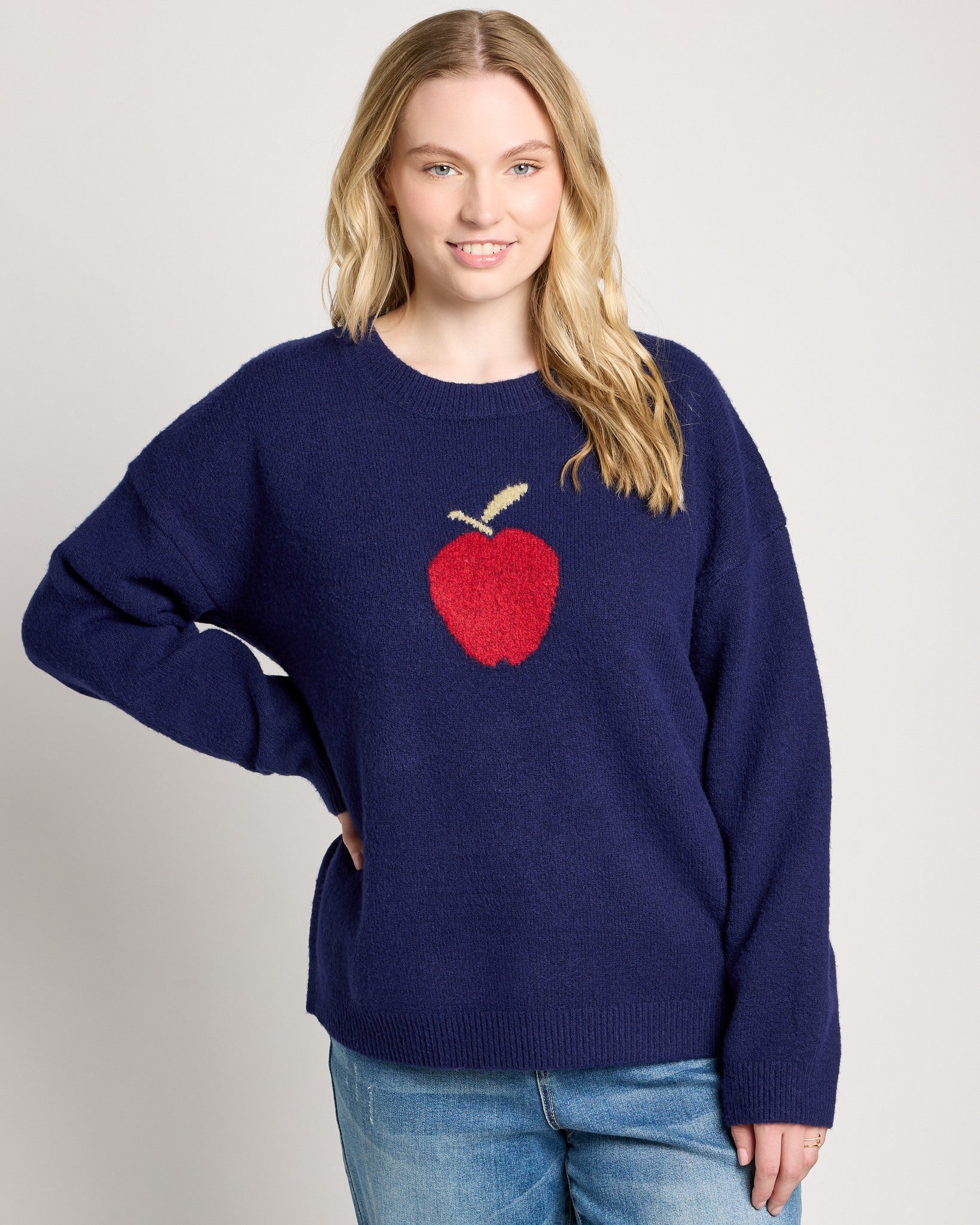 Navy $|& Bobeau An Apple a Day Sweater - SOF Front