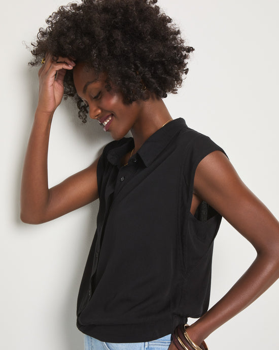 Washed Black $|& SEAS Charm Knot Sleeveless Shirt - SOF Full Front
